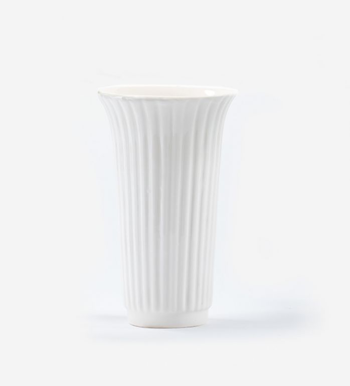12cm Glazed White Fluted Vase