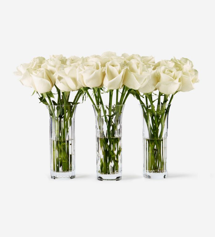 30 Ivory Avalanche Rose Stems in Baccarat Vases