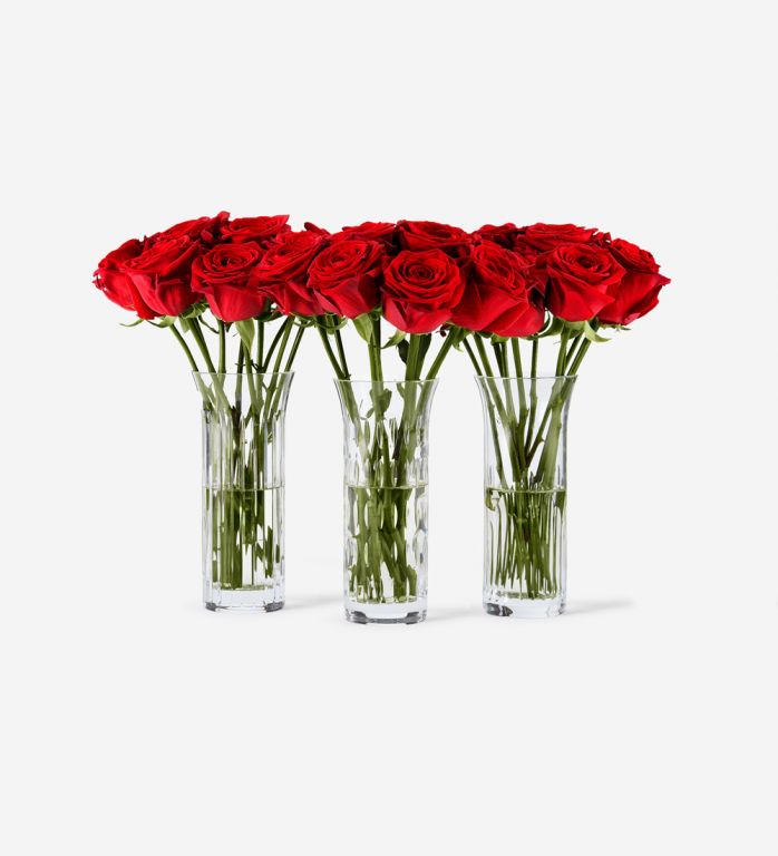 30 Red Naomi Rose Stems in Baccarat Vases