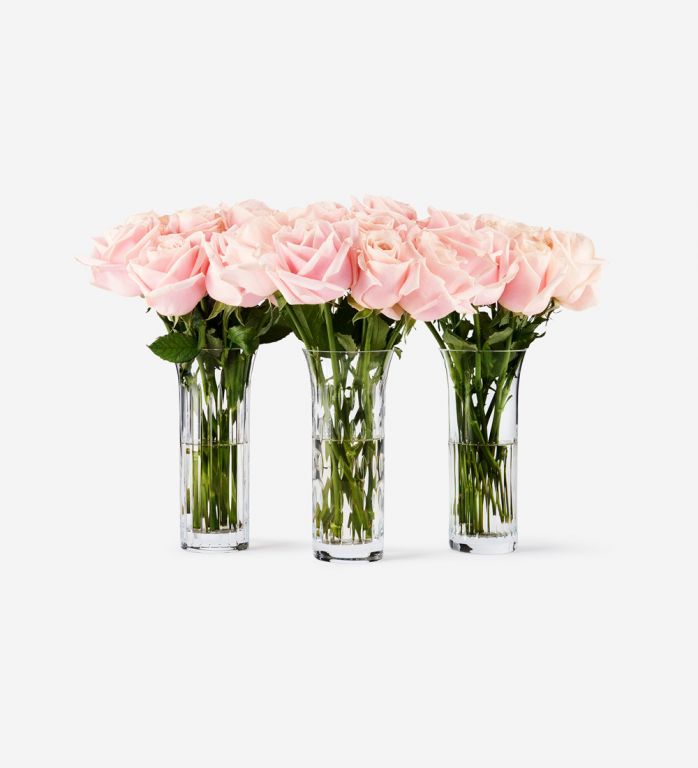 Baccarat Rose Vase Set with 30 stems of Pink Mondial Roses