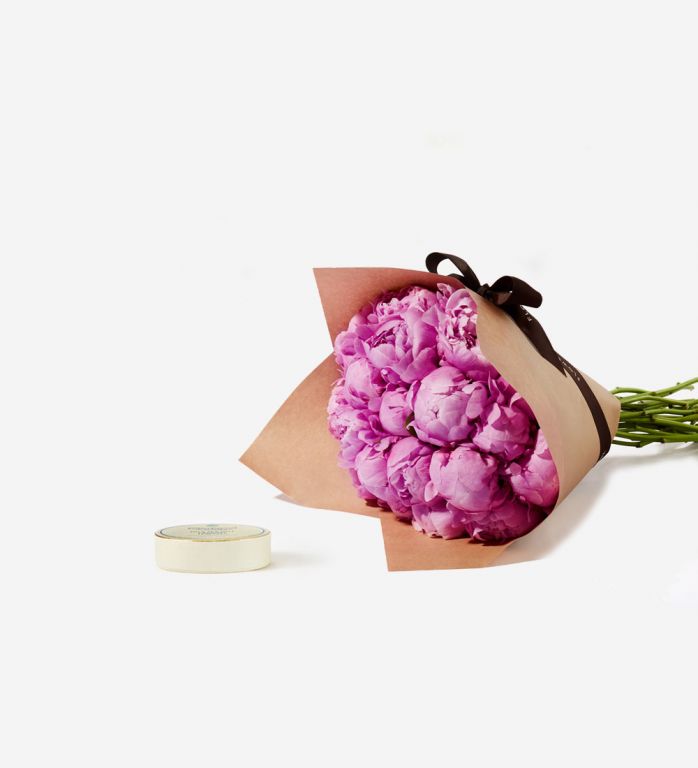 Peony and Chocolate Gift Set - Carnival Peonies and Charbonnel et Walker Sea Salt Truffles