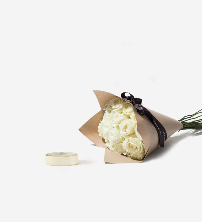Roses and Chocolate set - Ivory Avalanche Roses & Charbonnel et Walker Sea Salt Truffles