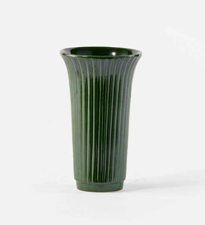 Glazed Emerald Fluted Vase - 12cm