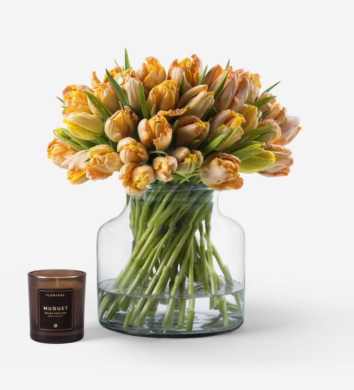 50 Stems in a Wide Apothecary Vase - Please note candle and vase are not included
