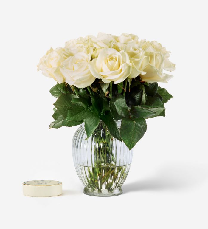 Ivory Avalanche Roses & Milk Sea Salt Caramel Chocolate Truffles - Please Note Vase is Not Included