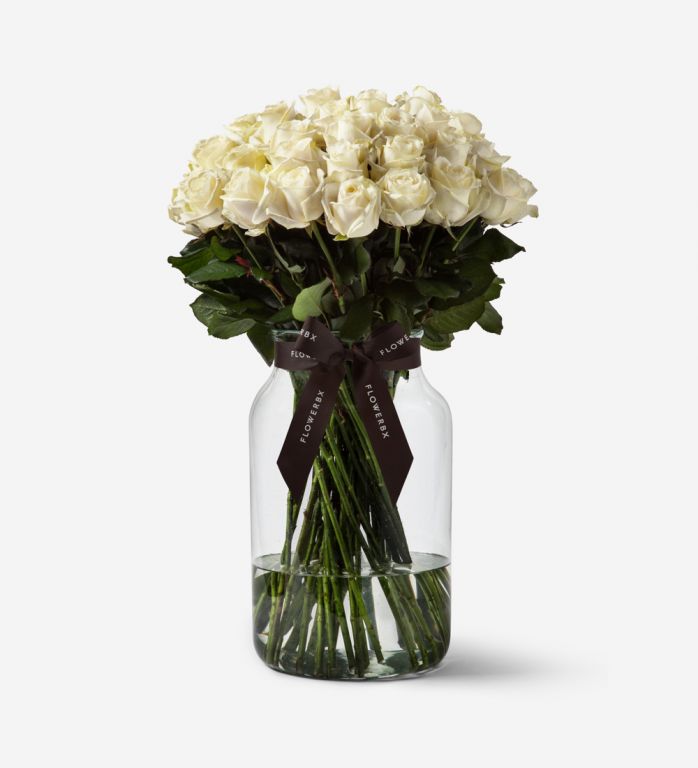50 White Roses in a Vase