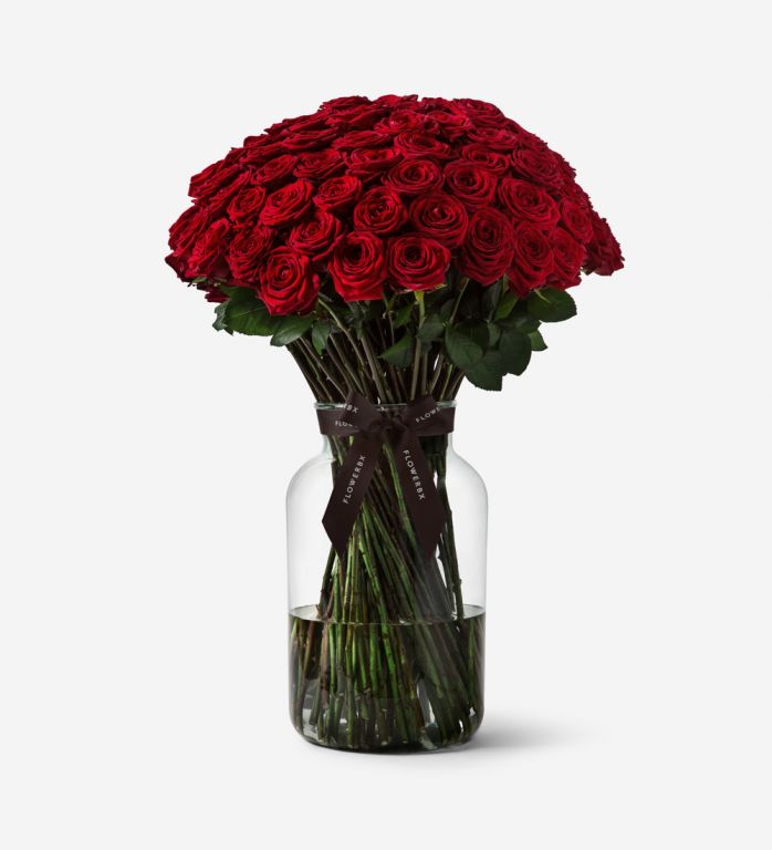 100 Red Naomi Roses in a Large Apothecary Vase - Vase is an optional add on's