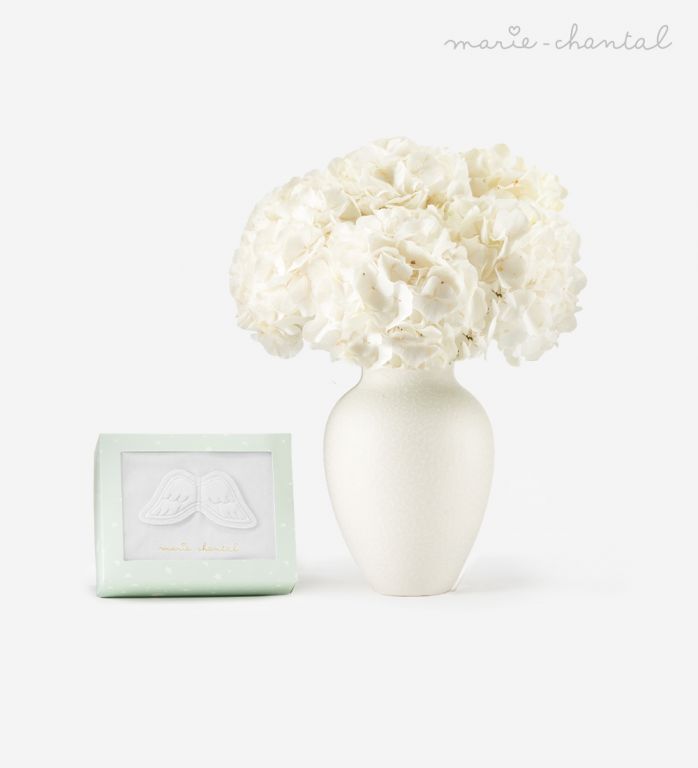 Angel Wing™ Velour Sleepsuit - White & Cloud White Hydrangeas in a Medium Mayfair Blanc Vase