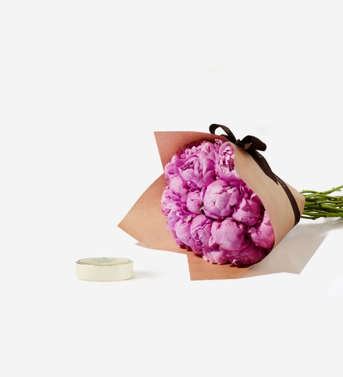 Peony and Chocolate Gift Set - Carnival Peonies and Charbonnel et Walker Sea Salt Caramel Chocolate Truffle