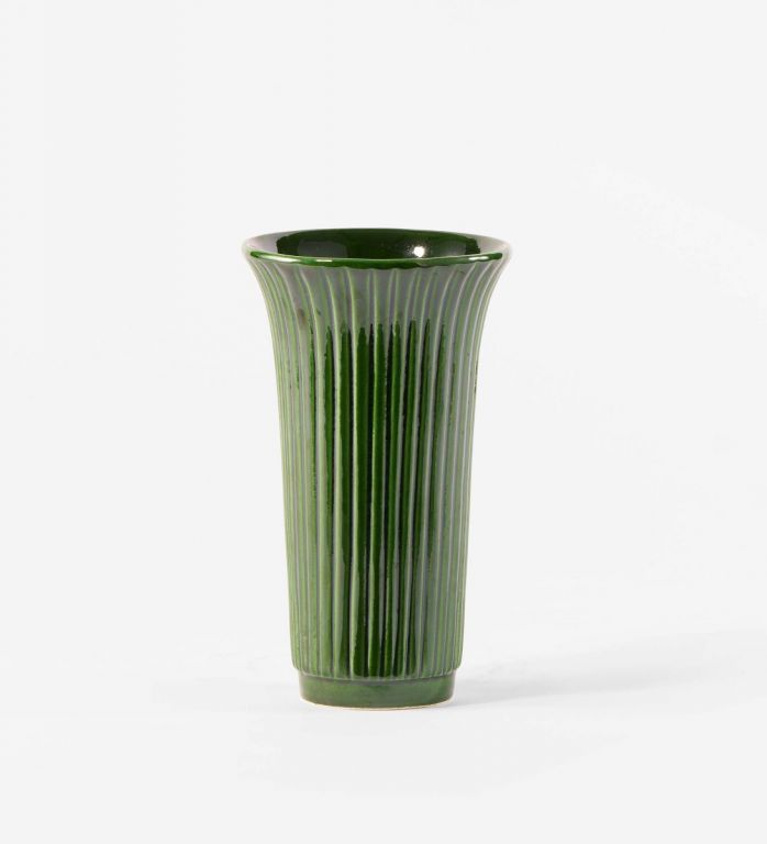 Glazed Emerald Fluted Vase
