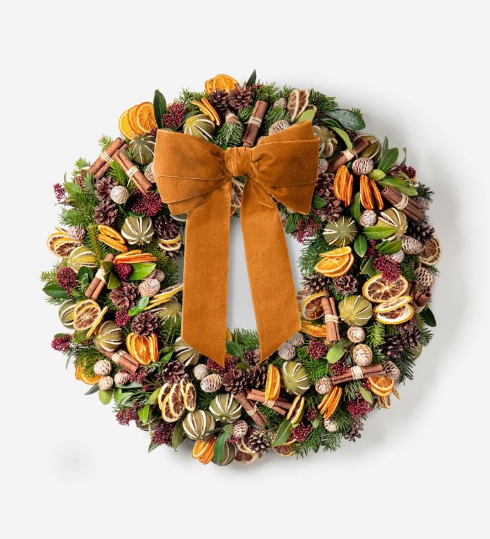 Extraordinary Dried Citrus Wreath with Cinnamon Velvet Ribbon