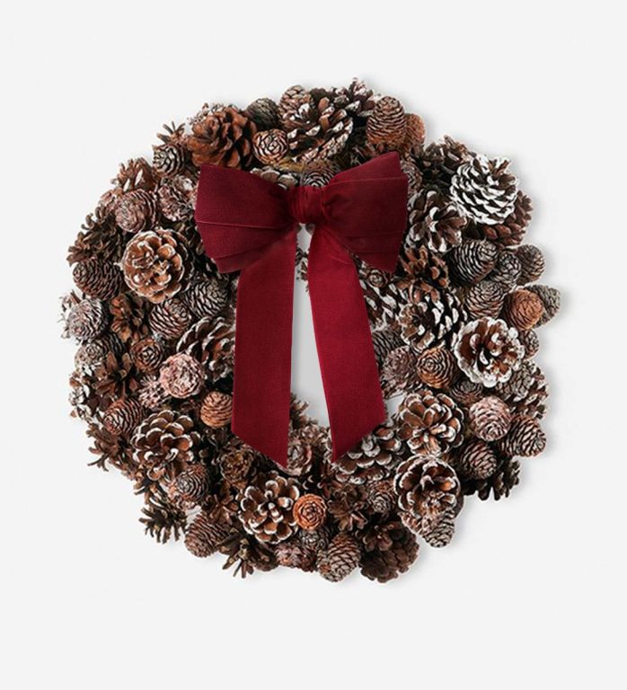 Premium Alpine Wreath with Cranberry Velvet Ribbon
