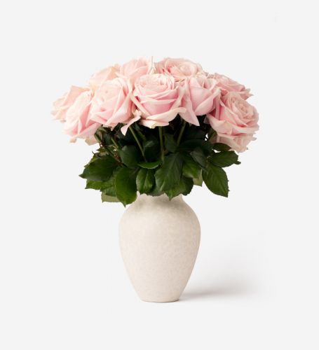 Roses and Luxury Vase Set - Pink Mondial Roses & Small Mayfair Vase in Blanc