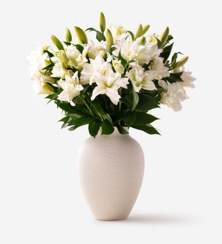 Windsor White RoseLily 10 Stems in a Large Mayfair Blanc Vase