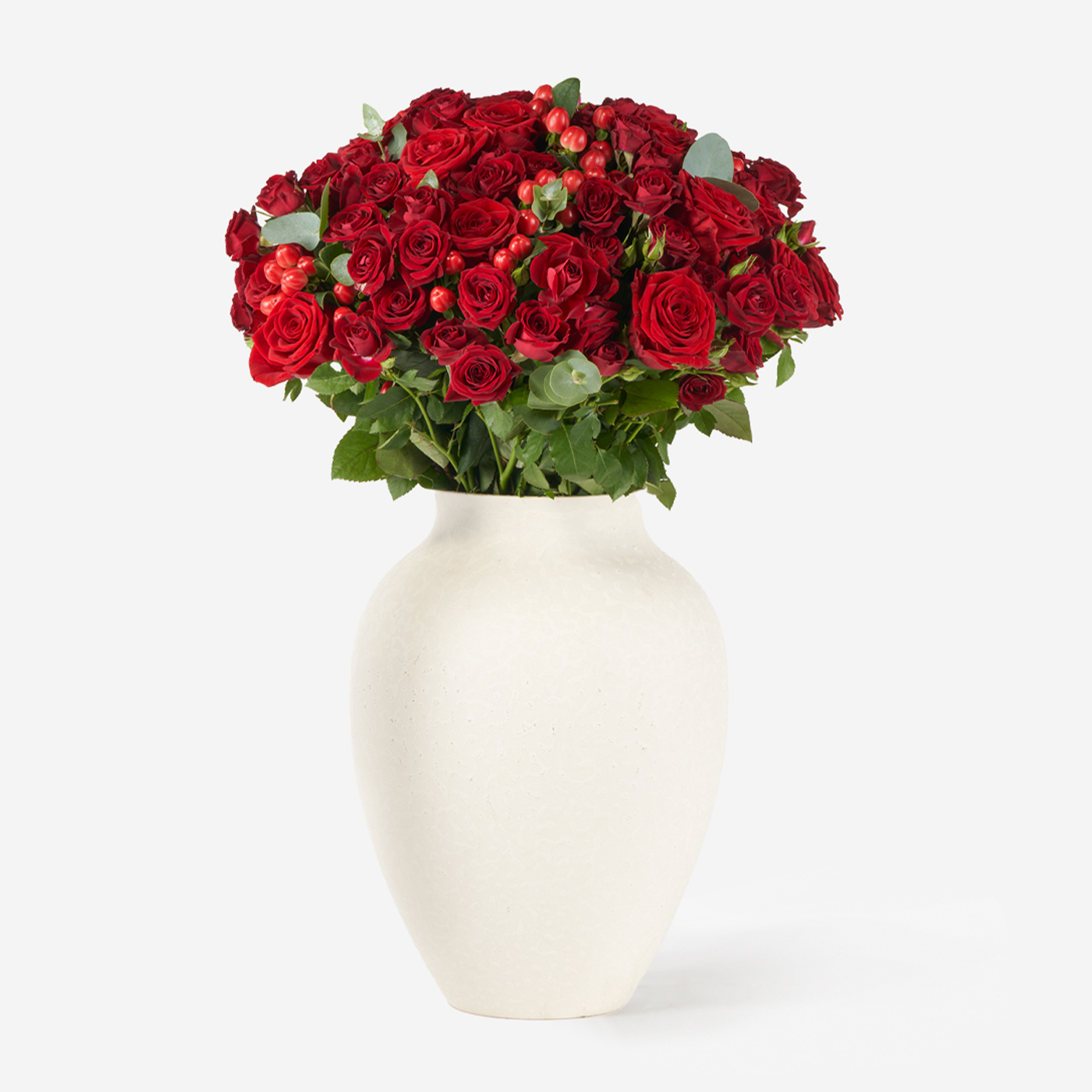 100 Red Roses in a glass vase